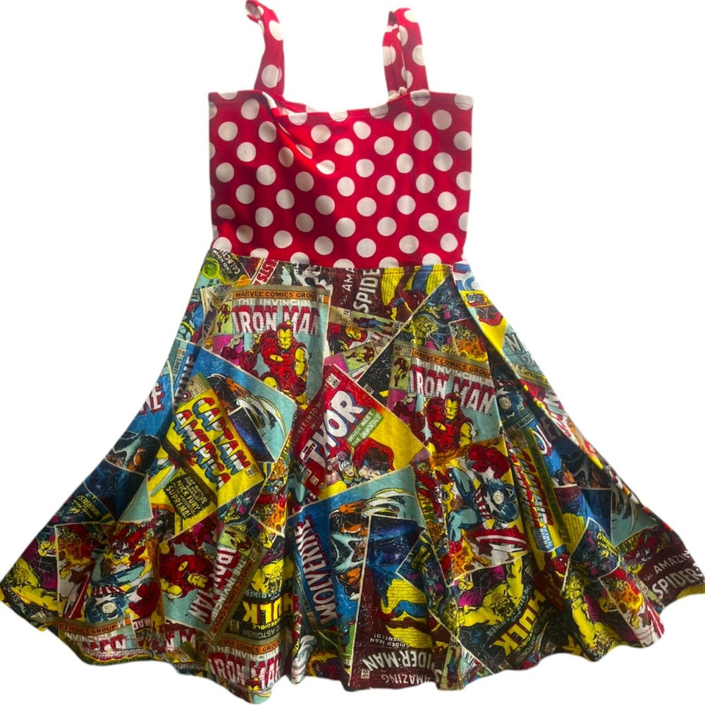 Marvel Comics Avengers Comic Print Polka Dot Dress Toddler Girls Size 3T